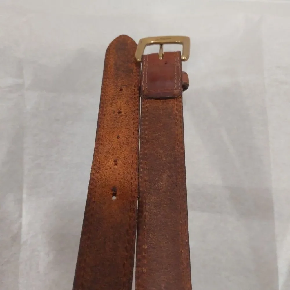 Men's Belt Brown Leather Double Stitched Edging Brass Buckle 39 Handmade America